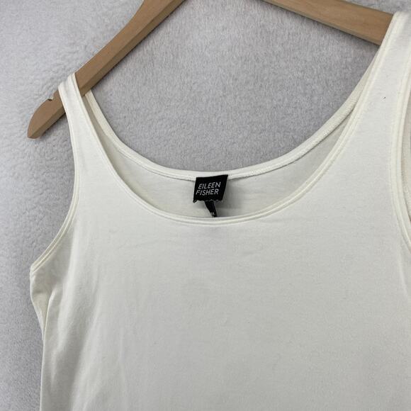 EILEEN FISHER Tank Top M Stretch Cotton Jersey Scoop Neck Shell Off White USA - Picture 2 of 10